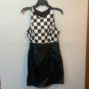 Vintage checkerboard leather mini dress